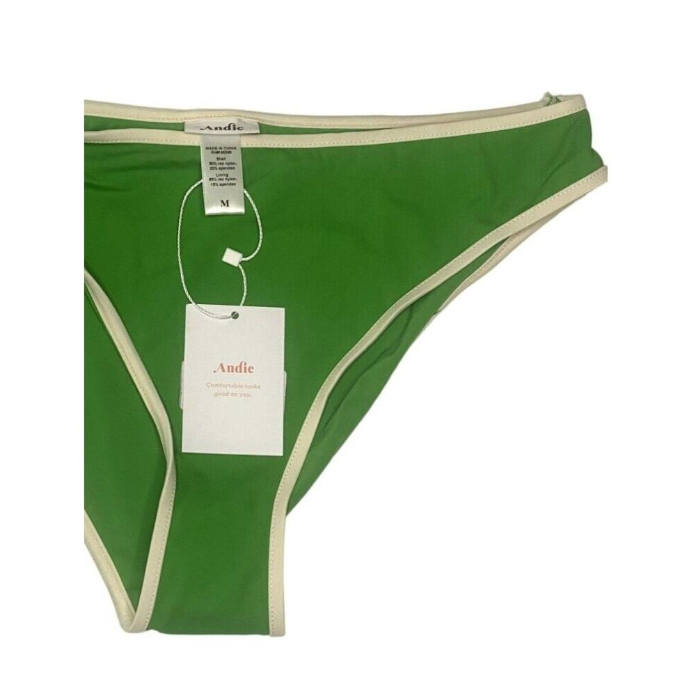 NWT Andie The Bells 90's Medium Rise Bottom Swimsuit Bottom Piping M Green #3308 - Picture 2 of 15